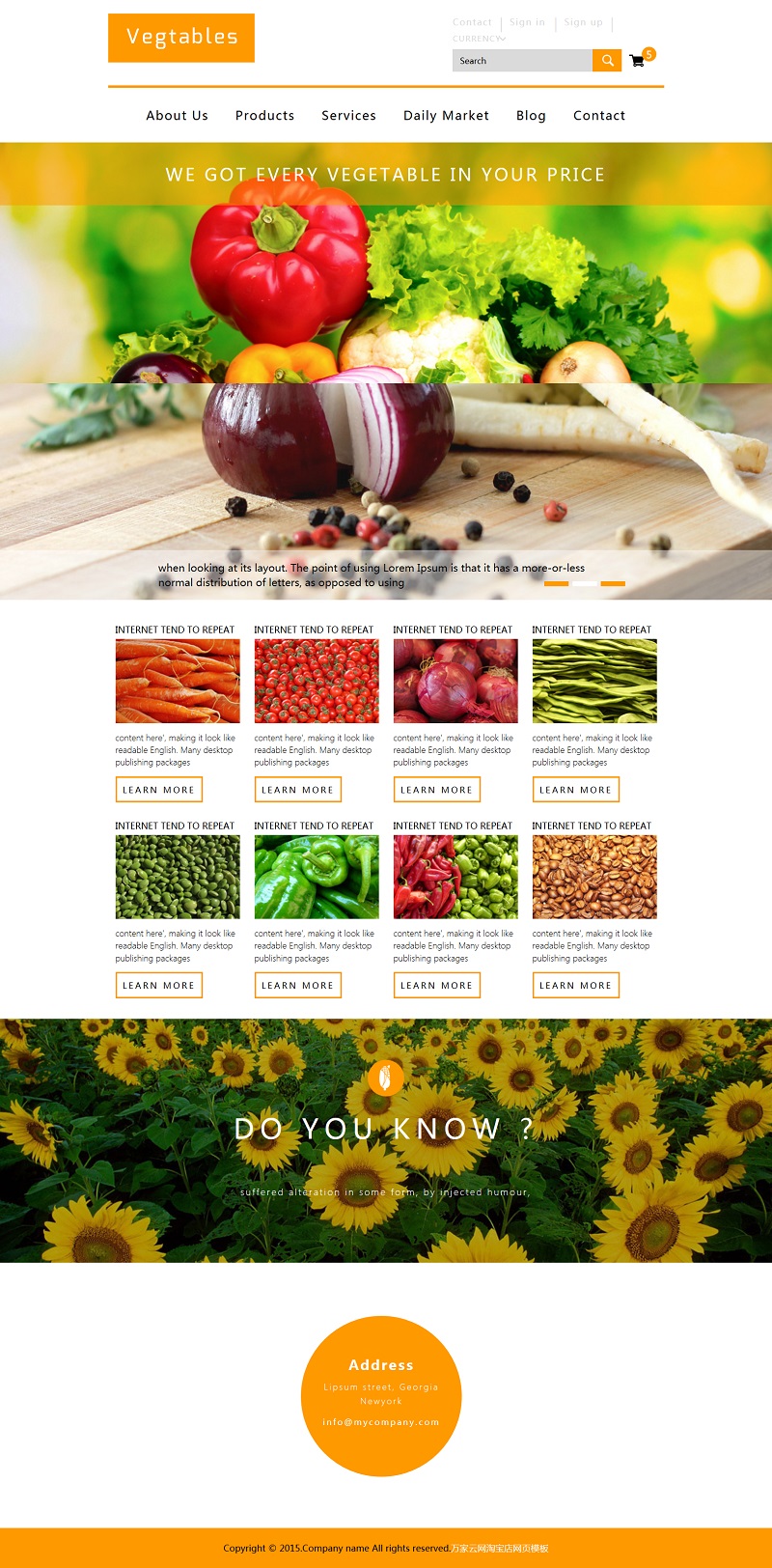 响应式鲜艳黄色新鲜果蔬销售网站模板