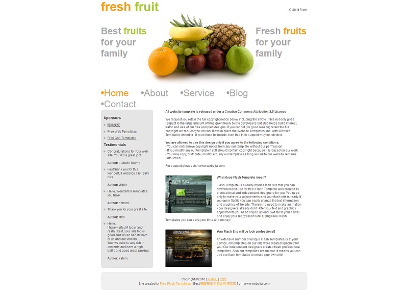 简洁白色的新鲜水果展示网站模板