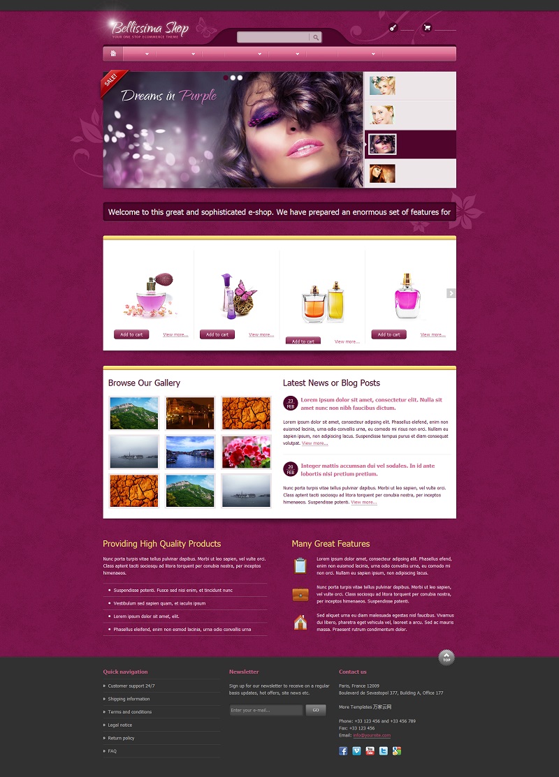 粉色大气的女性香水网上商城网站模板