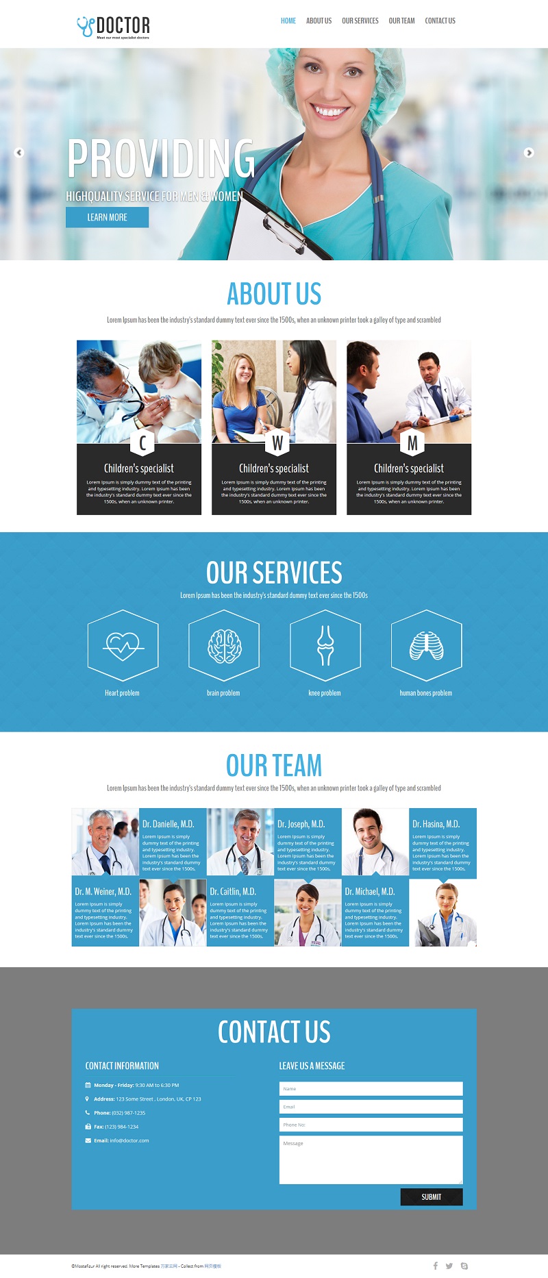蓝色美容整形医院响应式单页企业官网模板