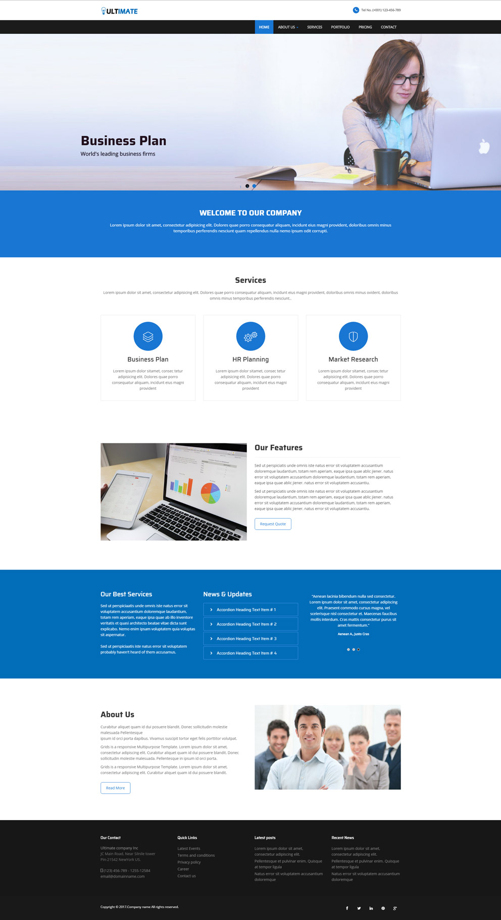  Bootstrap蓝色整洁企业网站模板 - ultimate 
