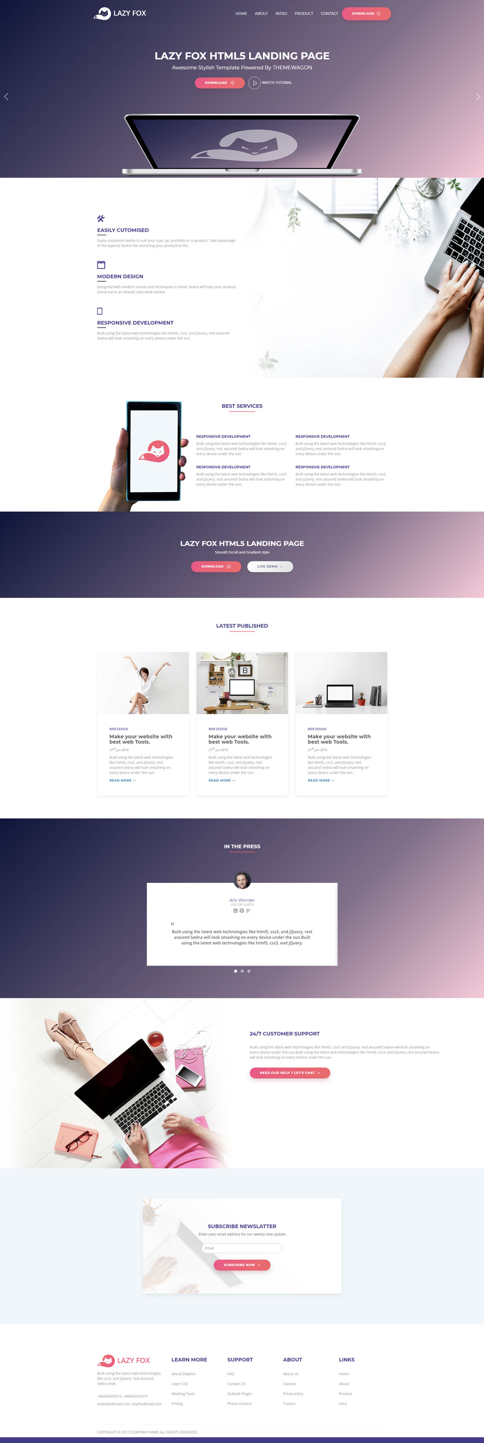  Bootstrap紫红渐变色普通响应式企业网站模板 - LAZY FOX 