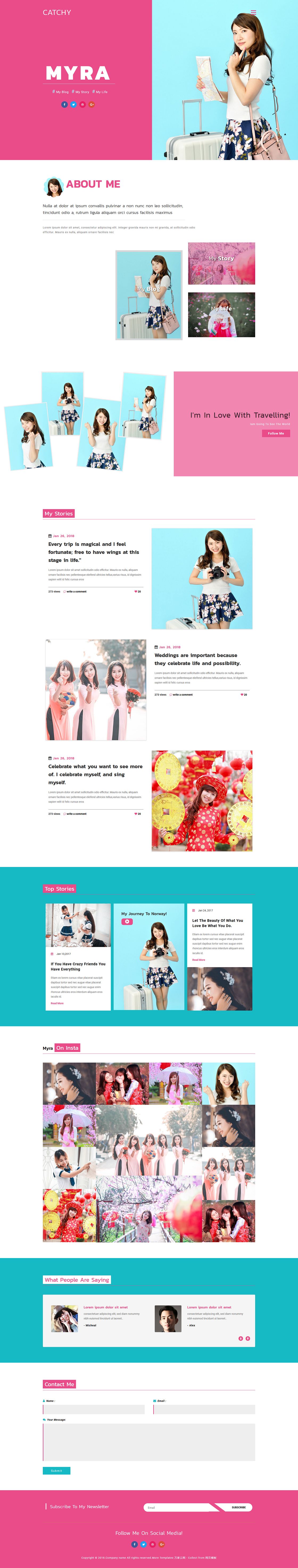 粉红色女生日记博客blog网站模板