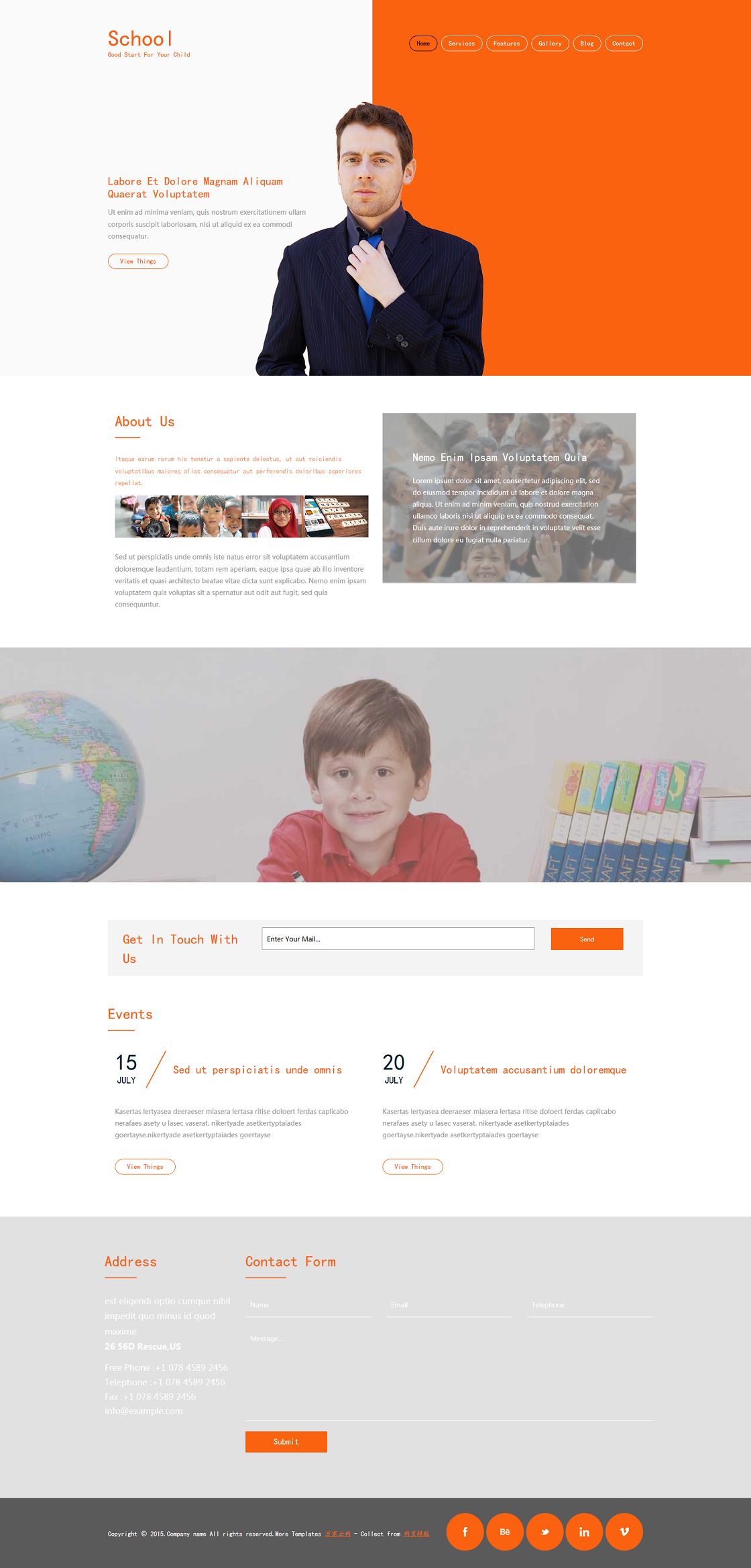简洁橙色国际英语培训学校网页模板