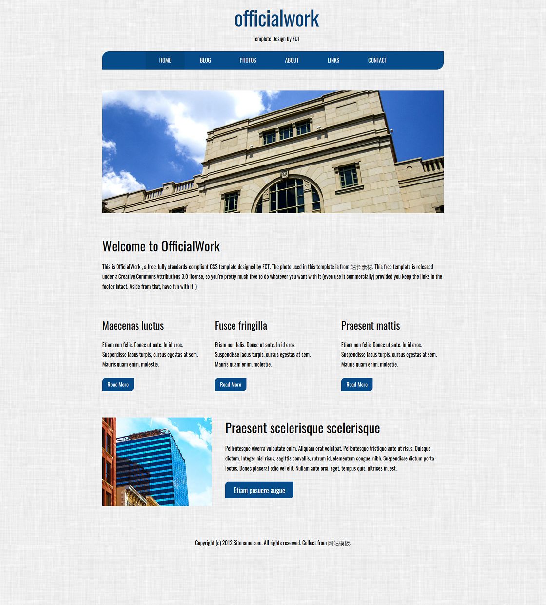 蓝色简单布局博客网站CSS3模板