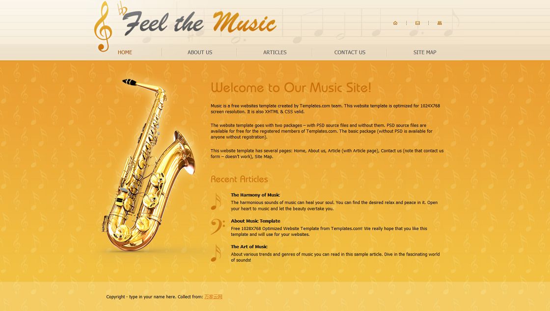 黄色渐变背景音乐乐器企业网页模板
