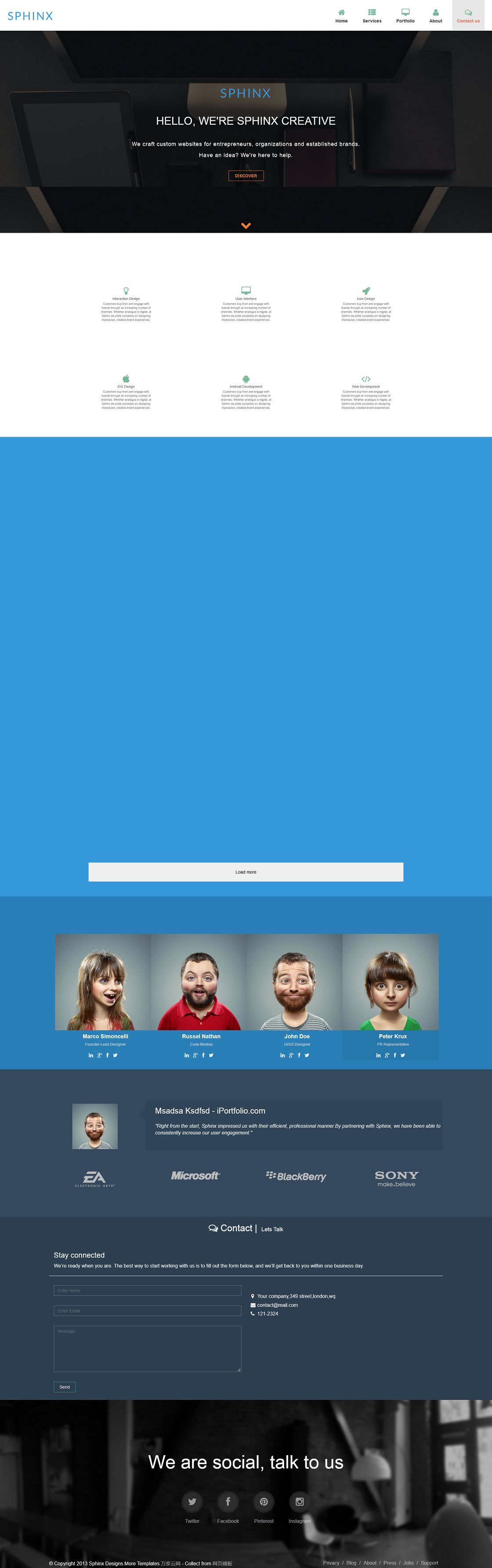 蓝色大图背景网页设计团队企业模板