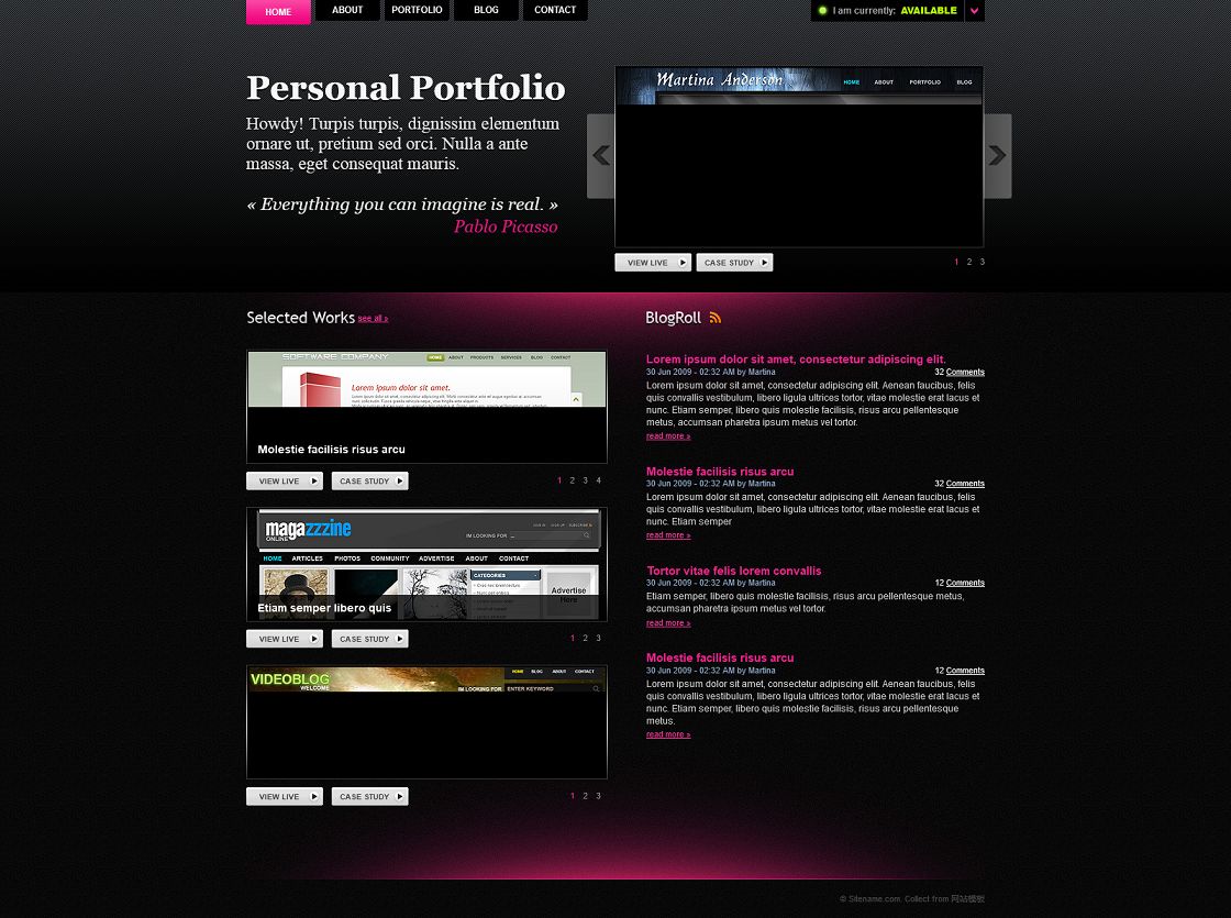 黑色斜纹质感设计案例展示html模板