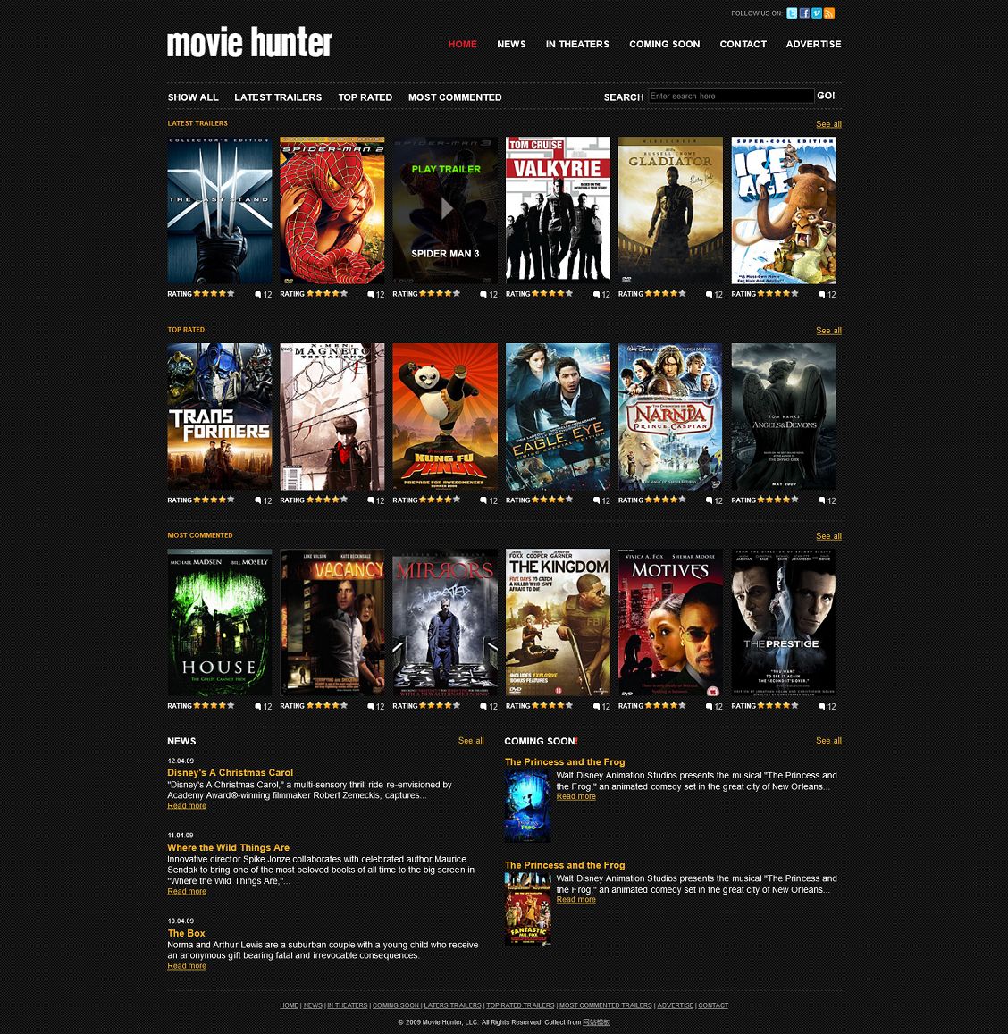 黑色纹理电影视频类html网站模板