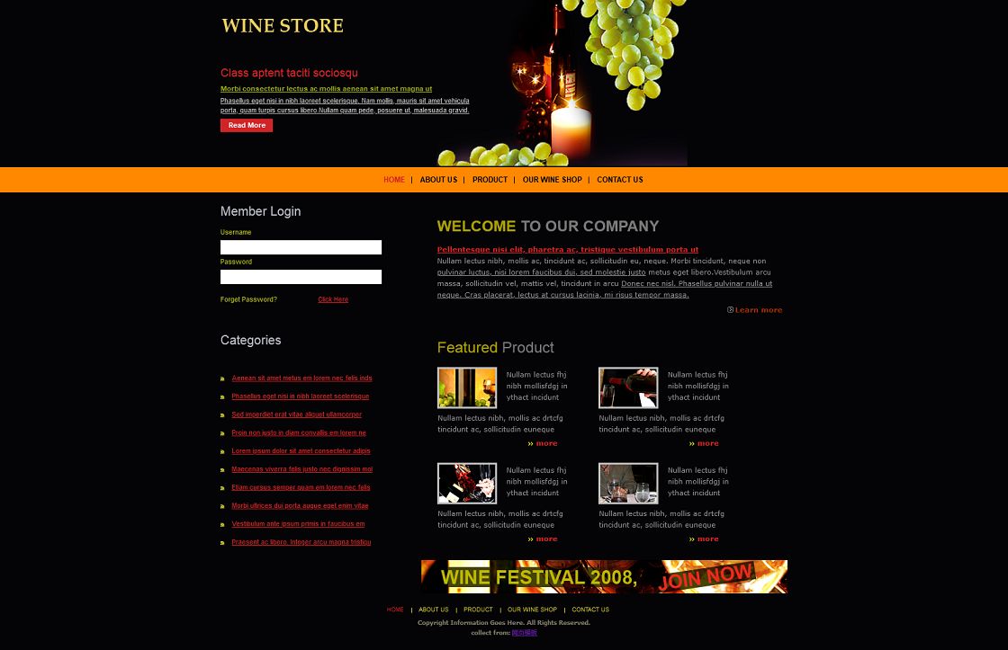 黑色深邃的葡萄酒企业网站模板