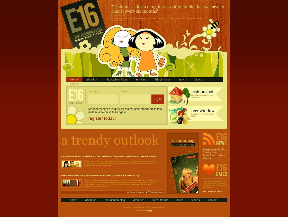 木纹可爱卡通背景时尚博客CSS模板