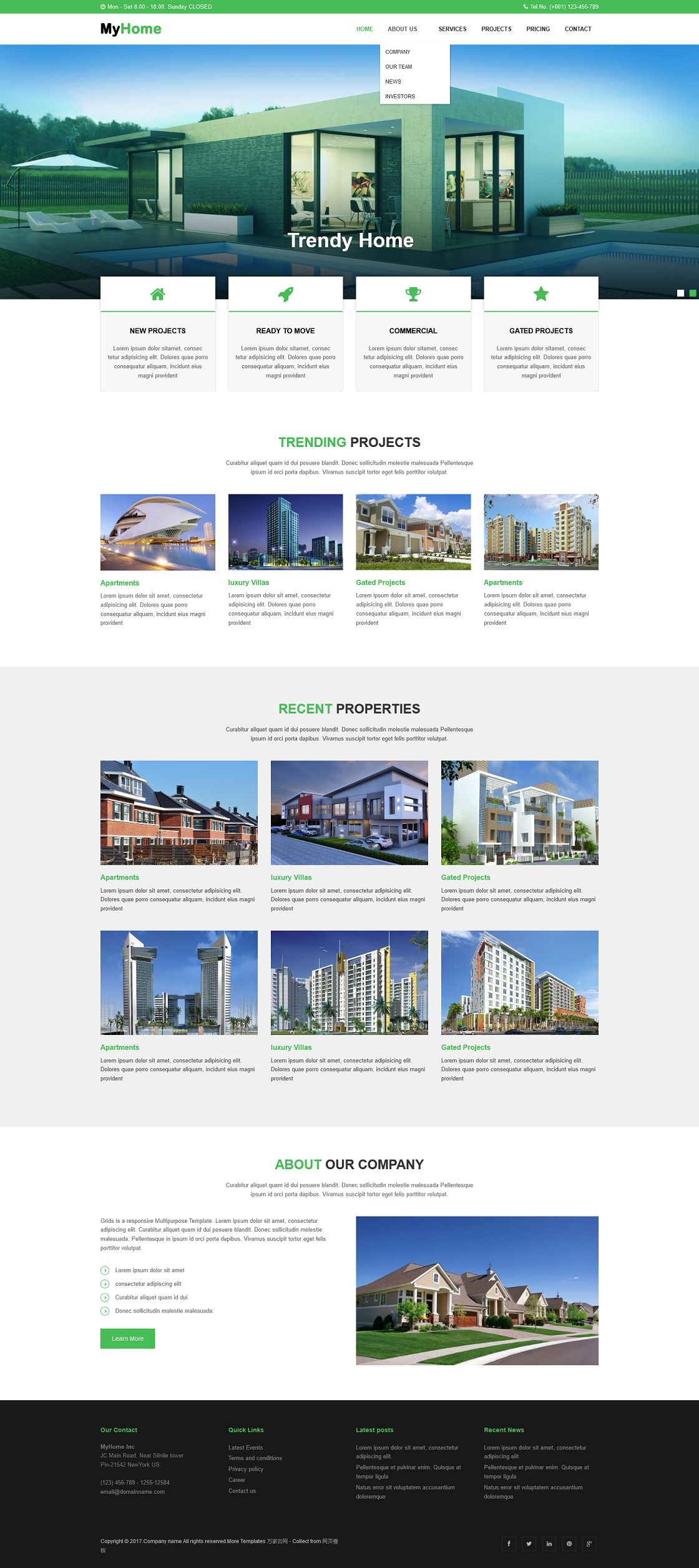 清爽绿色房地产开发商网站模板